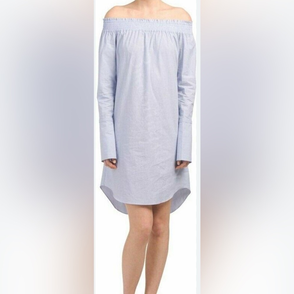 DEREK LAM‎ 10 CROSBY Off-Shoulder Oxford Mini Dress, Size 6